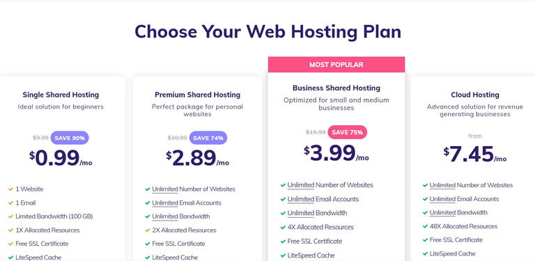 Hostinger hosting plans